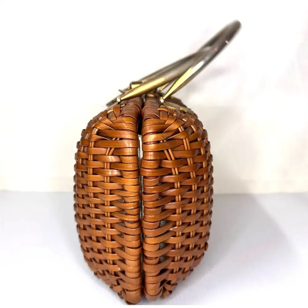 VINTAGE Basket Purse by Macy's Woven Metal MCM Vinyl HandMade in Honk Kong - Picture 5 of 14